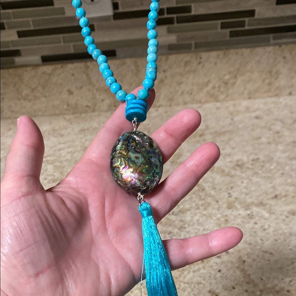 Studio Barse Blue Turquoise Necklace with Crystal Pendant